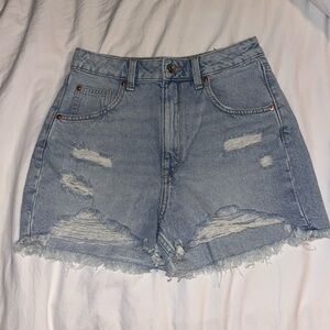 H&M Divided Light Wash Distressed High Rise Shorts